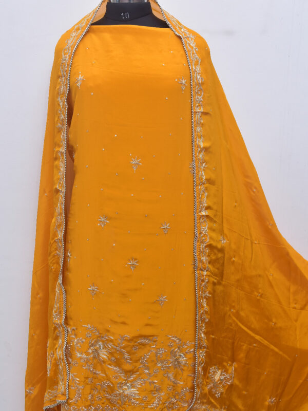 Mustard Yellow Silk Embroidered Suit Set