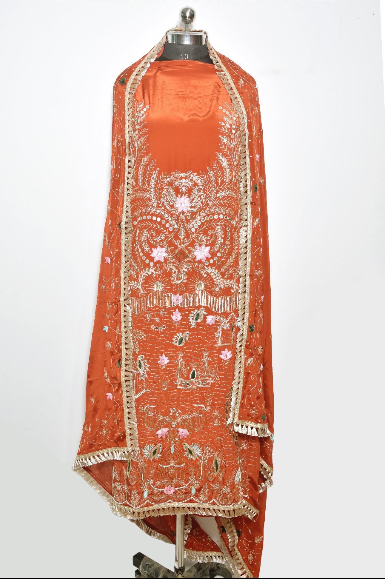 Rust-Orange Embroidered Designer Suit