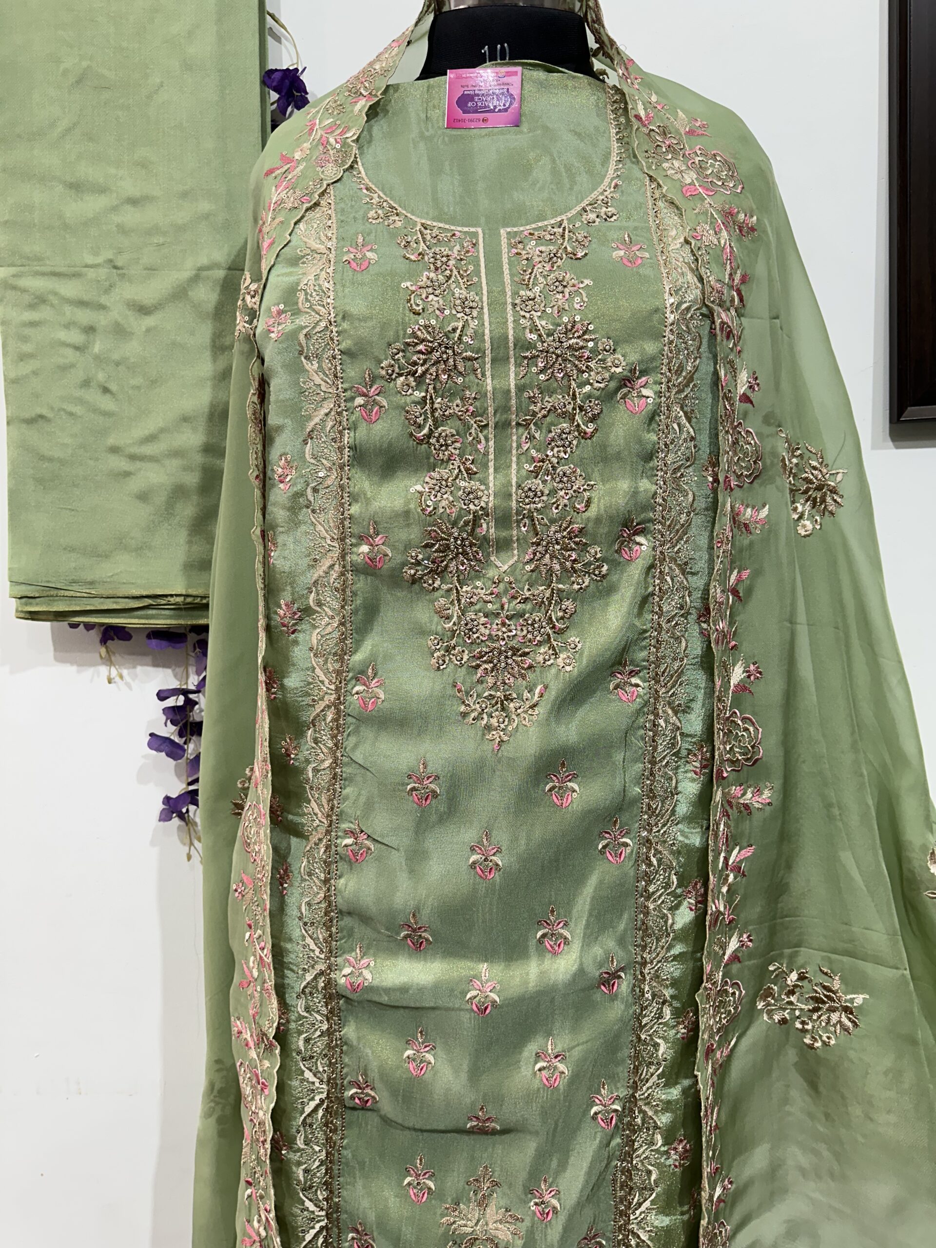Pastel Green Shimmer Suit - Image 4