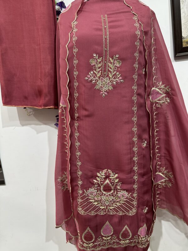 Elegent Mulberry Tabby suit with Golden Embroidered Suit