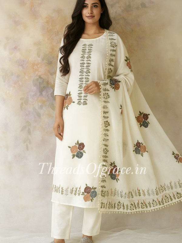 Soft ivory/cream shade pure shimmer silk suit