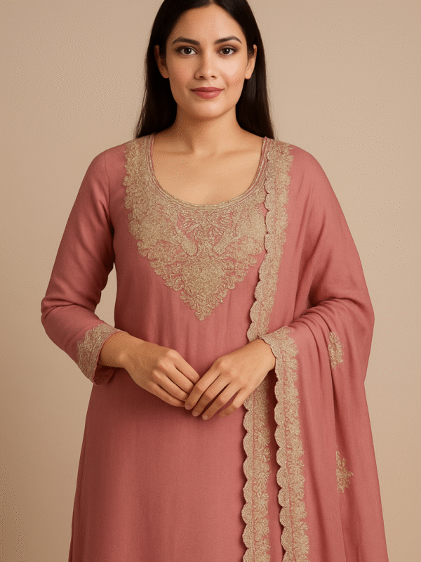 Dusty Rose Embroidered Shimmer Suit