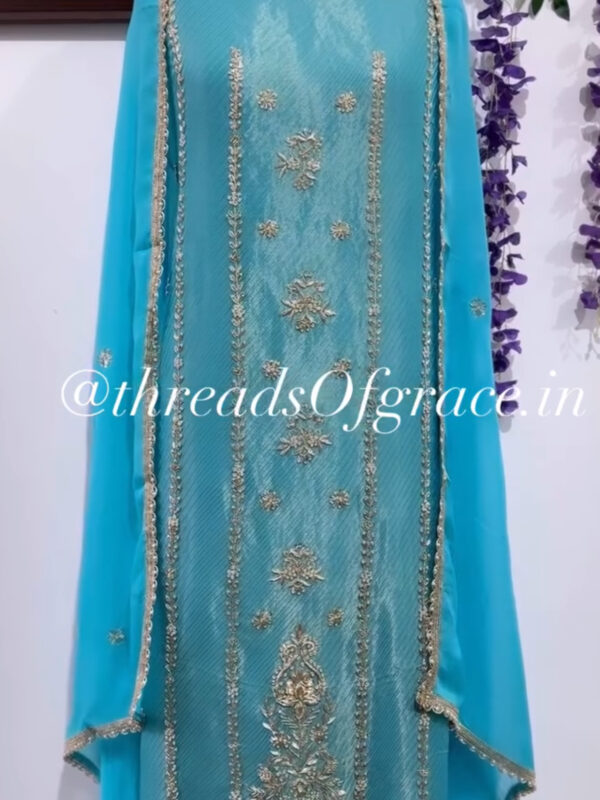 Aqua Blue Dabka Embroidered Suit Set
